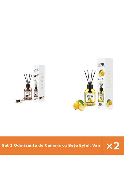 Eyfel Set 2 Odorizante de Cameră cu Bețe Eyfel, Vanilie + Lămâie, 120 ml