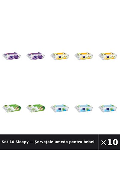 Sleepy Set 10 — Șervețele umede pentru bebel + Șervețele umede pentru bebel +...