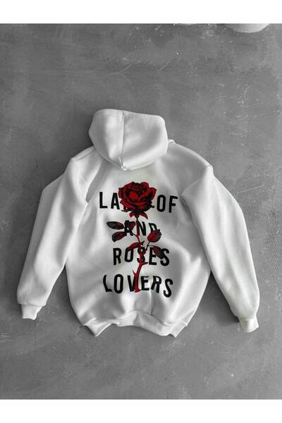 JANTIL MODA White Unisex Oversize 3 Thread Threaded Printed Hooded Sweatshirt...