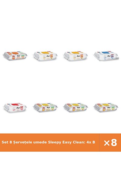 Sleepy Set 8 Șervețele umede Easy Clean: 4x Bucătărie, 2x Herbal, Bleach, Cherry