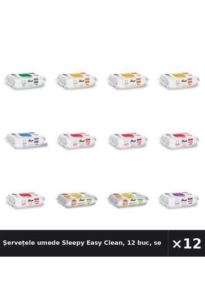 Sleepy Șervețele umede Easy Clean, 12 bucăți, set asortat: Cireș, Plante, Buc...