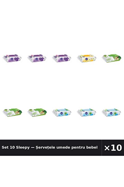 Sleepy Set 10 — Șervețele umede pentru bebel + Șervețele umede pentru bebel +...