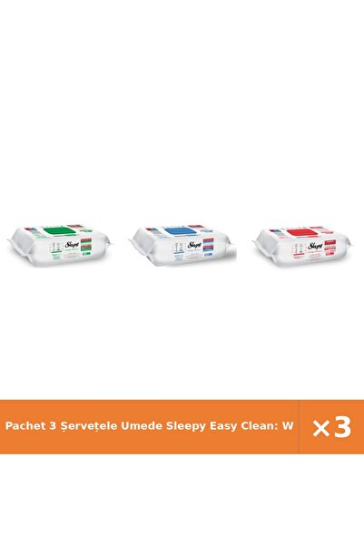 Sleepy Pachet 3 Șervețele Umede Easy Clean: Săpun Alb, Înălbitor, Floare de C...