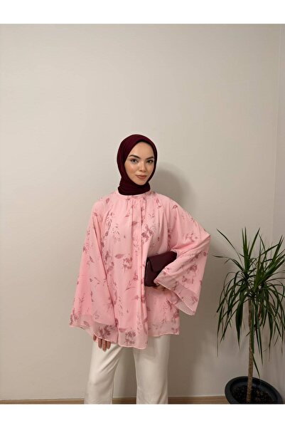 Lovis Fashion Pembe Bağcıklı Oversize Bluz