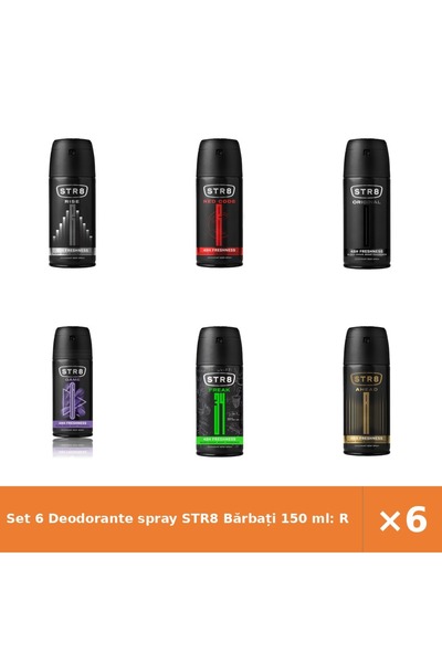 str8 Set 6 Deodorante spray Bărbați 150 ml: Rise, Red Code, Original, Game, F...