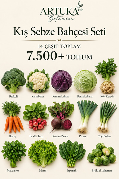 Artuka Botanica Kış Sebze Bahçesi Tohum Seti 14 Çeşit 7.500+ Tohum | Brokoli,...