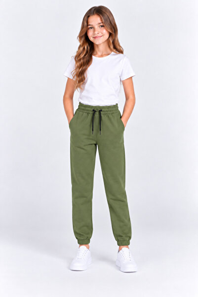 giyimpatik Girls' Cotton Jogger Sweatpants with Elastic Cuffs, Laces and Pockets