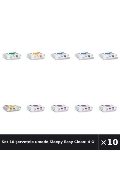 Sleepy Set 10 șervețele umede Easy Clean: 4 cu orhidee, 3 cu înălbitor, 1 alb...