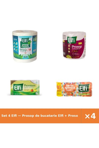 Elfi Set 4 — Prosop de bucatarie + Prosop de bucatarie + hartie igienica premium