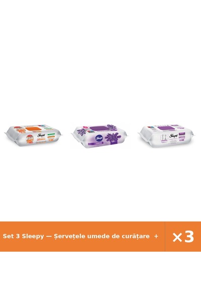 Sleepy Set 3 — Șervețele umede de curățare + Șervețele umede pentru bebel + Ș...