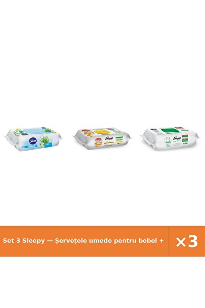 Sleepy Set 3 — Șervețele umede pentru bebel + Șervețele umede de curățare + Ș...