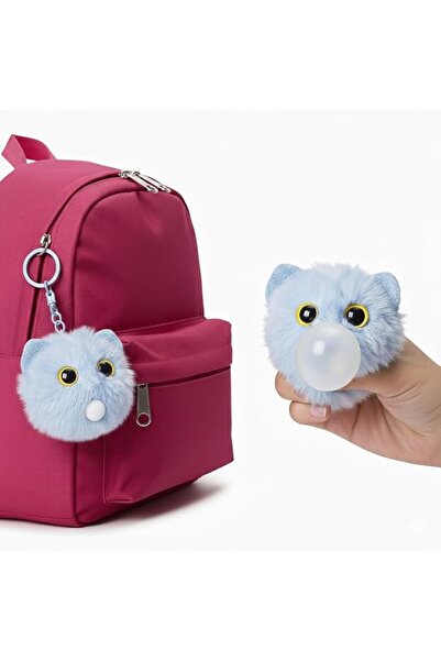 GENERAL Plush Cat Keychain, Squeeze to Blow Balloon Backpack Charm, 2.6 Inch Stuffed Animal Toy, 8 Color Kit