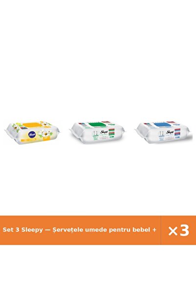 Sleepy Set 3 — Șervețele umede pentru bebel + Șervețele umede Easy + Șervețel...