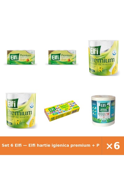Elfi Set 6 — hartie igienica premium + Prosop de bucatarie Pre + Batiste nazale