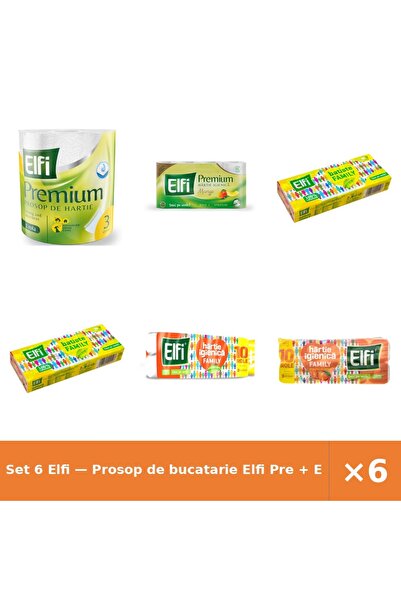 Elfi Set 6 — Prosop de bucatarie Pre + hartie igienica premium + Batiste nazale