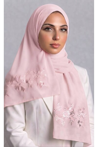 Veil Designer طرحة بوال طبقتين بتطريز علي الطرفين ورد و اغصان قماش ياباني 190*60