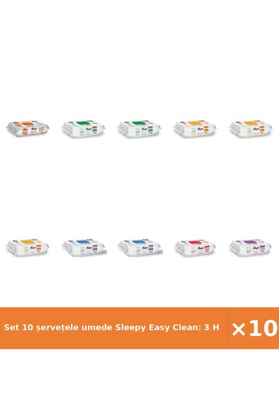 Sleepy Set 10 șervețele umede Easy Clean: 3 cu plante, 2 albe, 2 cu înălbitor...