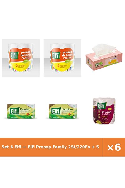 Elfi Set 6 — Prosop Family 2St/220Fo + Servetele cutie + hartie igienica premium