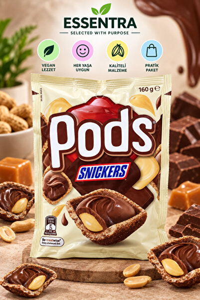 Essentra Home Pods Snickers Çikolatalı Bisküvi 160g dolgulu bisküvi, çikolatalı atıştırmalık,