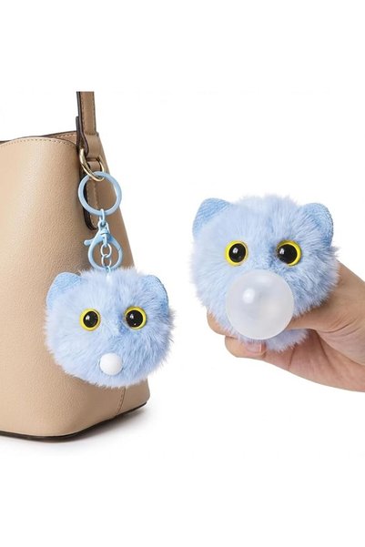 GENERAL Plush Cat Keychain, Squeeze to Blow Balloon Backpack Charm, 2.6 Inch Stuffed Animal Toy, 8 Color Kit