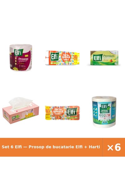 Elfi Set 6 — Prosop de bucatarie + Hartie Igienica Family + hartie igienica p...
