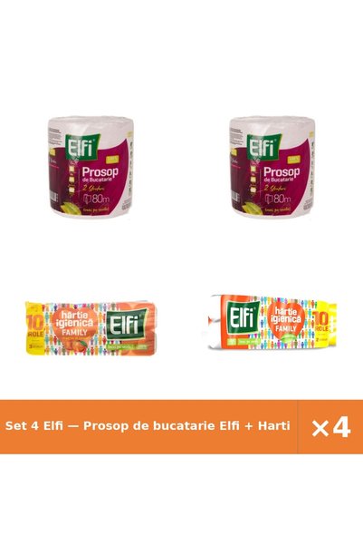 Elfi Set 4 — Prosop de bucatarie + Hartie Igienica Family + Hartie Igienica F...