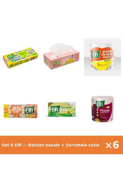 Elfi Set 6 — Batiste nazale + Servetele cutie + Prosop Family 2St/220Fo