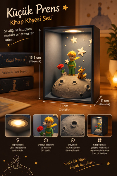 Genel Markalar 3DLAB ATELIER Küçük Prens Temalı Kitap Köşesi (Book Nook) LED ...