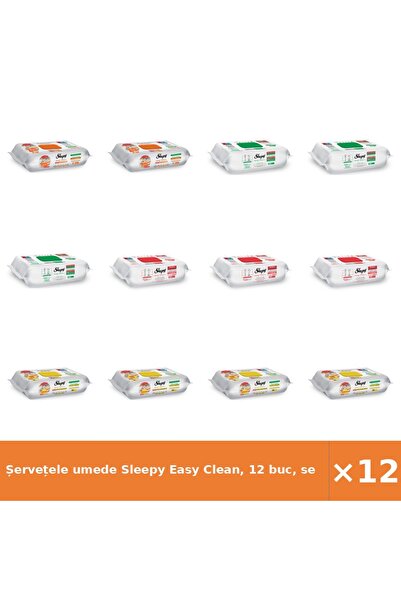 Sleepy Șervețele umede Easy Clean, 12 bucăți, set asortat: Bucătărie, Alb, Cireș