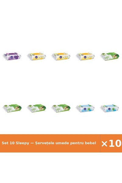Sleepy Set 10 — Șervețele umede pentru bebel + Șervețele umede pentru bebel +...