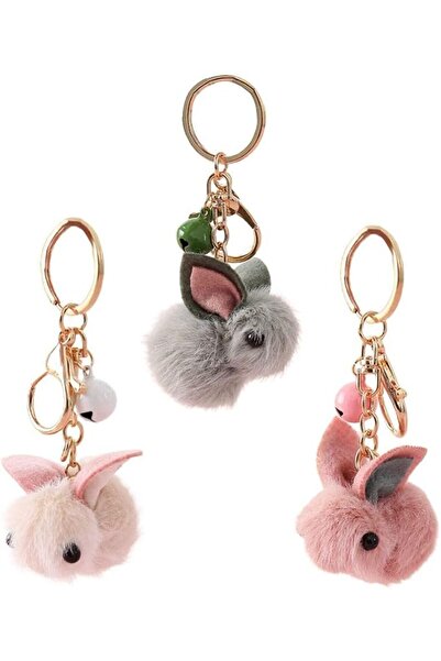ELECDON Rabbit Keychain, 3Pcs Cartoon Faux Fur Bunny Bag Pendant Plush Rabbit...