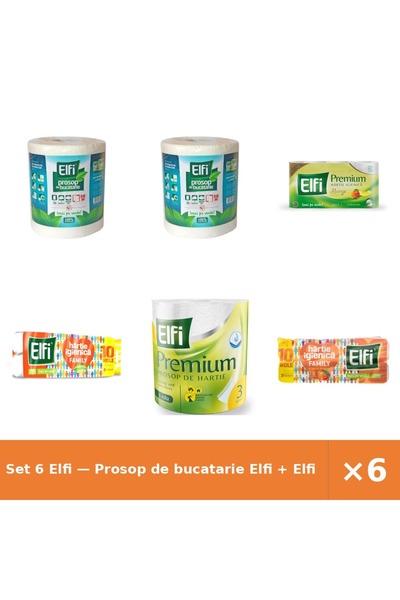 Elfi Set 6 — Prosop de bucatarie + hartie igienica premium + Hartie Igienica ...