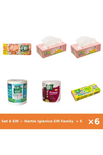 Elfi Set 6 — Hartie Igienica Family + Servetele cutie + Prosop de bucatarie
