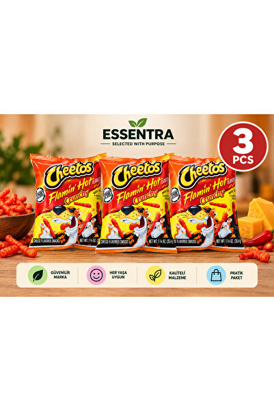 Essentra Home Cheetos Flamin’ Hot Crunchy Acılı Peynir Aromalı Mısır Çerezi 35,4 g– 3’lü Avantaj Paketi Mısır Çerezi
