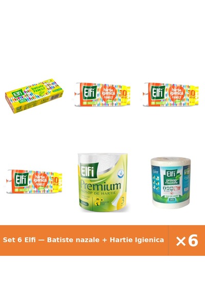 Elfi Set 6 — Batiste nazale + Hartie Igienica Family + Prosop de bucatarie Pre