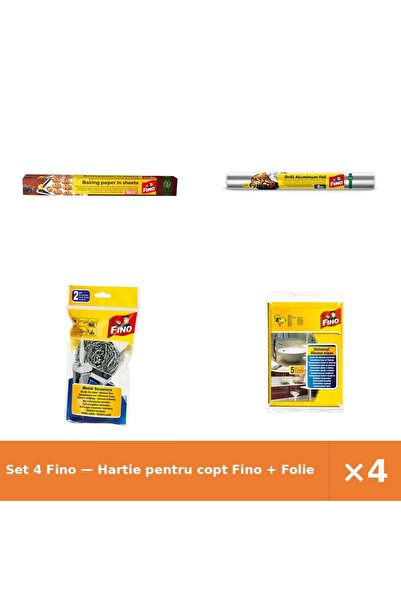 Fino Set 4 — Hartie pentru copt + Folie de aluminiu pentr + Bureti pentru buc...