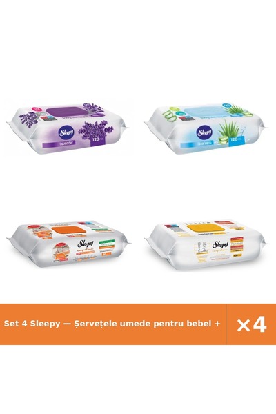 Sleepy Set 4 — Șervețele umede pentru bebel + Șervețele umede pentru bebel + ...