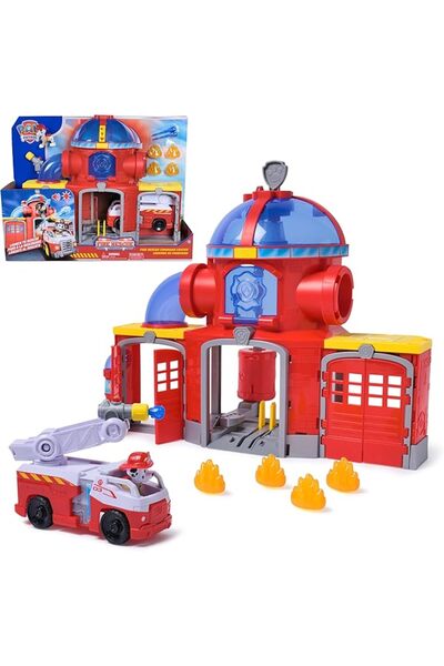 PAW PATROL محطة إطفاء وإنقاذ مع مؤثرات ضوئية وصوتية، مدفع مياه، منزلق وقاذف