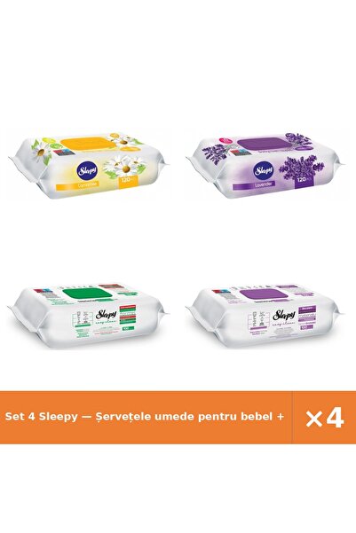 Sleepy Set 4 — Șervețele umede pentru bebel + Șervețele umede pentru bebel + ...
