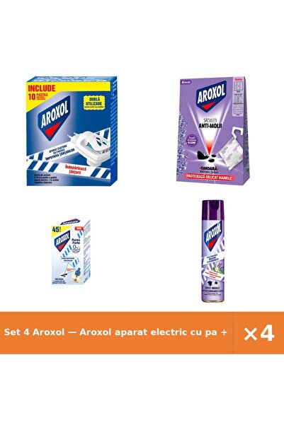 Aroxol Set 4 — aparat electric cu pa + Saculeti antimolii La + Rezerva Lichid...