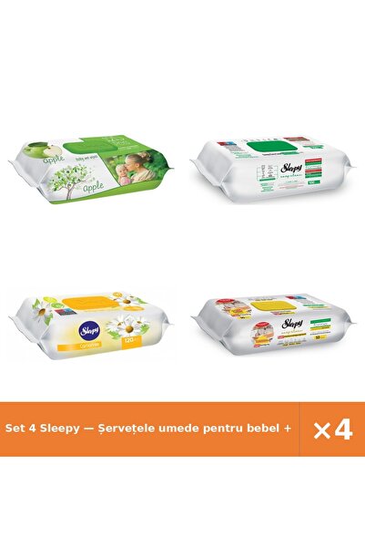 Sleepy Set 4 — Șervețele umede pentru bebel + Șervețele umede Easy + Șervețel...