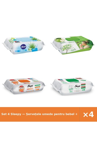 Sleepy Set 4 — Șervețele umede pentru bebel + Șervețele umede pentru bebel + ...