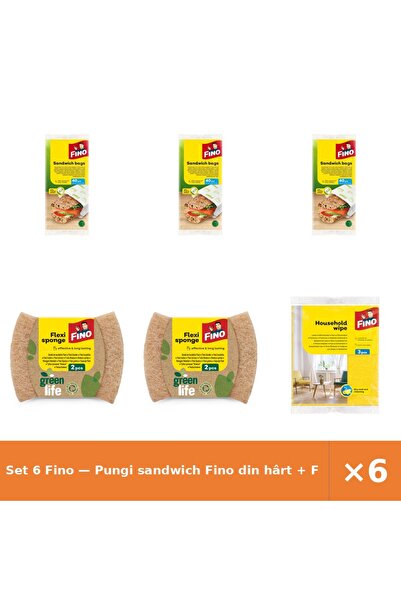 Fino Set 6 — Pungi sandwich din hârt + Bureti Green Life Profi + Lavete multi...