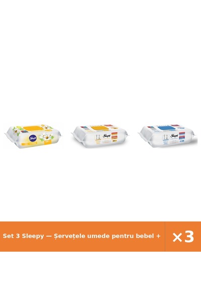 Sleepy Set 3 — Șervețele umede pentru bebel + Șervețele umede Easy + Șervețel...