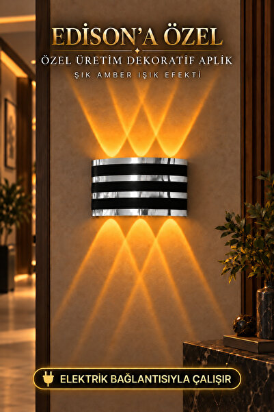 Edison Silver Striped 220V Electric Led Sconce Amber Light Decorative Wall La...