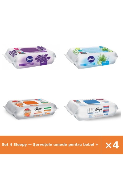 Sleepy Set 4 — Șervețele umede pentru bebel + Șervețele umede pentru bebel + ...
