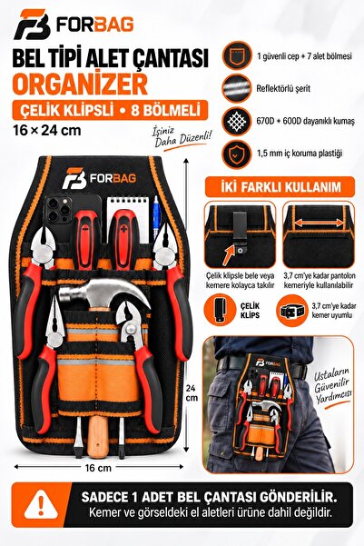 Forbag Bel Tipi Organizer Alet Takım Çantası Hırdavat Çantası 8 Bölmeli Kemer...