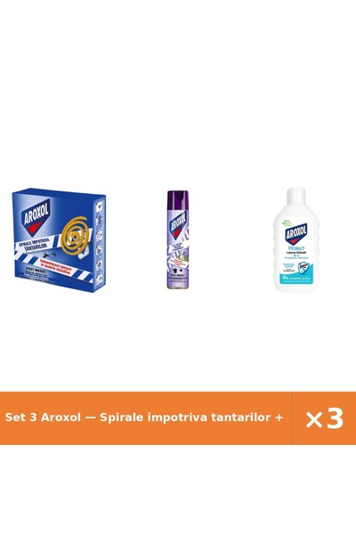 Aroxol Set 3 — Spirale impotriva tantarilor + Spray antimolii + Lotiune delic...