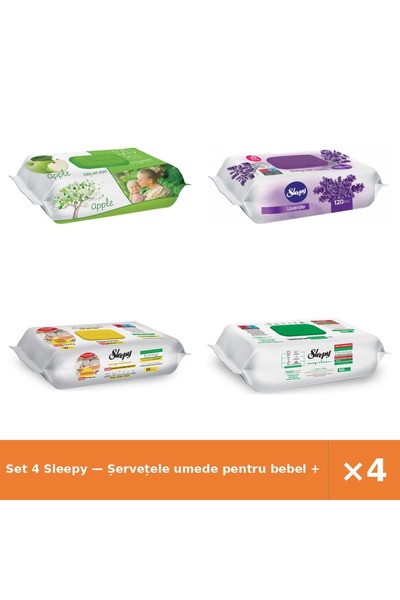 Sleepy Set 4 — Șervețele umede pentru bebel + Șervețele umede pentru bebel + ...