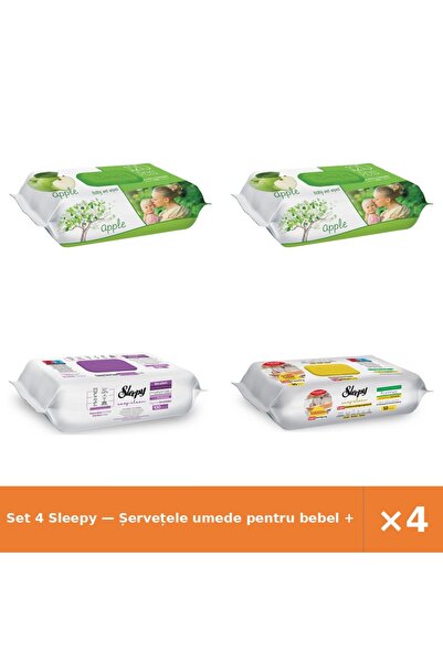 Sleepy Set 4 — Șervețele umede pentru bebel + Șervețele umede Easy + Șervețel...